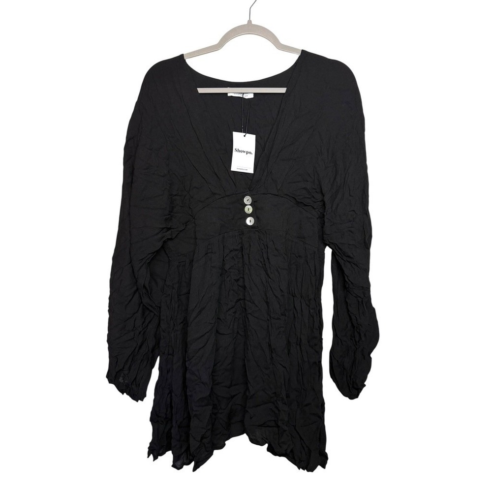 Showpo Piper Mini Dress Black Long Sleeve Button Front Women 10 Whimsigoth